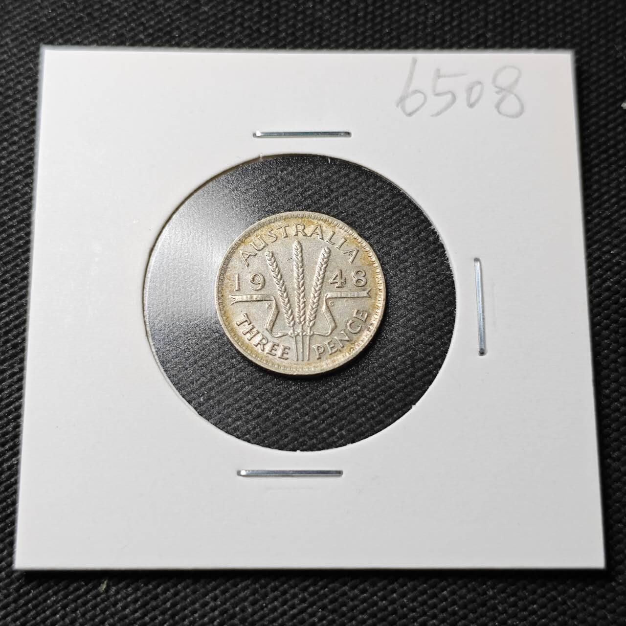 KK钱币收藏小铺  第365场  2月预留时间 周末发货  1948澳大利亚3便士银币