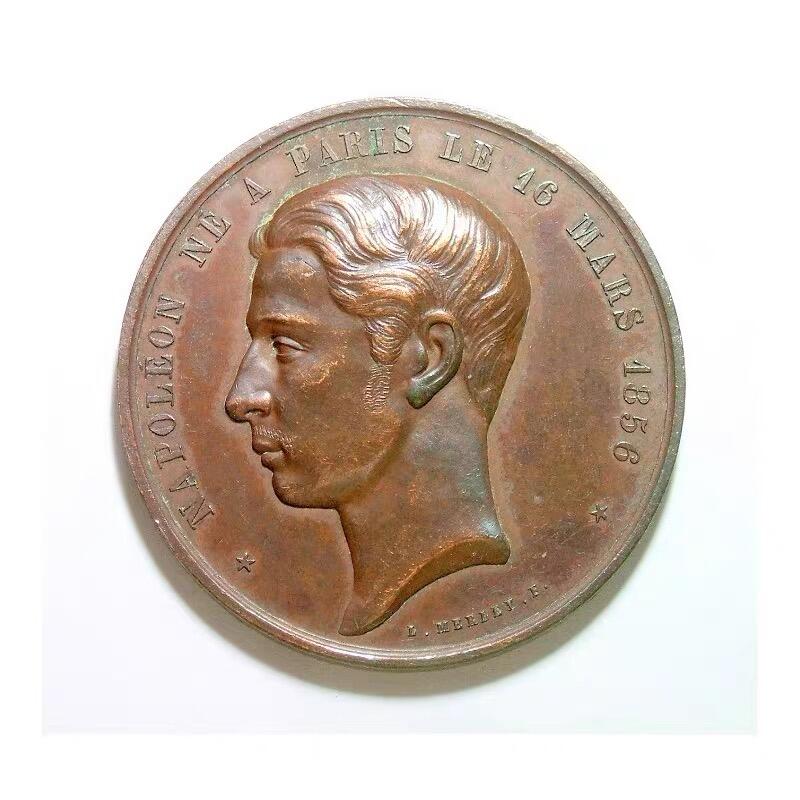 法国1874年 皇太子拿破仑四世高浮雕精制大铜章 45MM