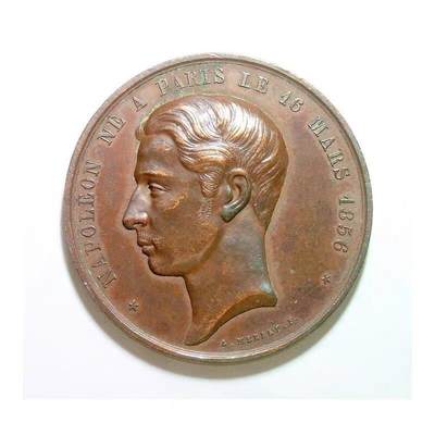 法国1874年 皇太子拿破仑四世高浮雕精制大铜章 45MM - 法国1874年 皇太子拿破仑四世高浮雕精制大铜章 45MM