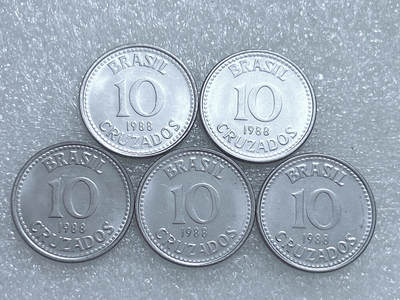 第一海外回流一元起拍收藏 散集专场  第262期 - 巴西1988年10克鲁塞罗不锈钢币 5枚 原光美品