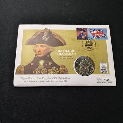 【全场包邮】纯粹捡漏拍475场（免费代拍第12场） - 【邮币封】直布罗陀2005年1克朗特拉加法尔海战200周年-军舰克朗型纪念币邮币封