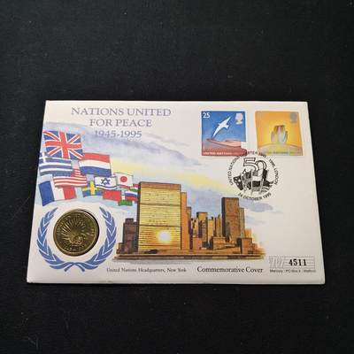 【全场包邮】纯粹捡漏拍475场（免费代拍第12场） - 【邮币封】英国1995年2镑联合国50周年纪念币邮币封
