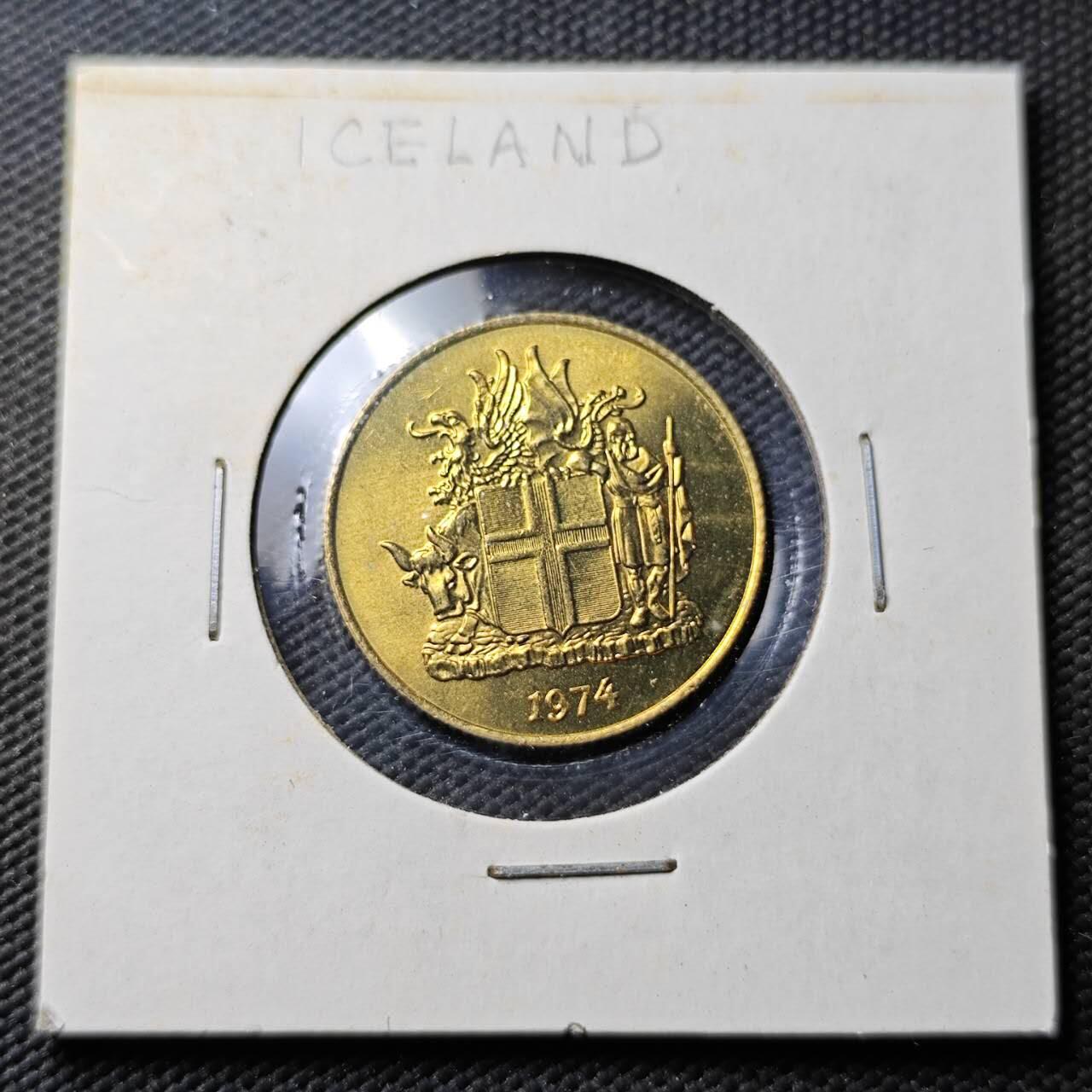 KK钱币收藏小铺  第365场  2月预留时间 周末发货  1974冰岛1克朗 好品