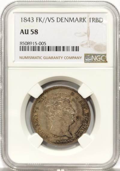 博洋堂“物美丰成”11月精品专场暨第145期（全场包邮） - NGC AU58 丹麦1843年FK//VS版1RBD（Rigsbankdaler）银币，少见品种，仅有2枚更高分