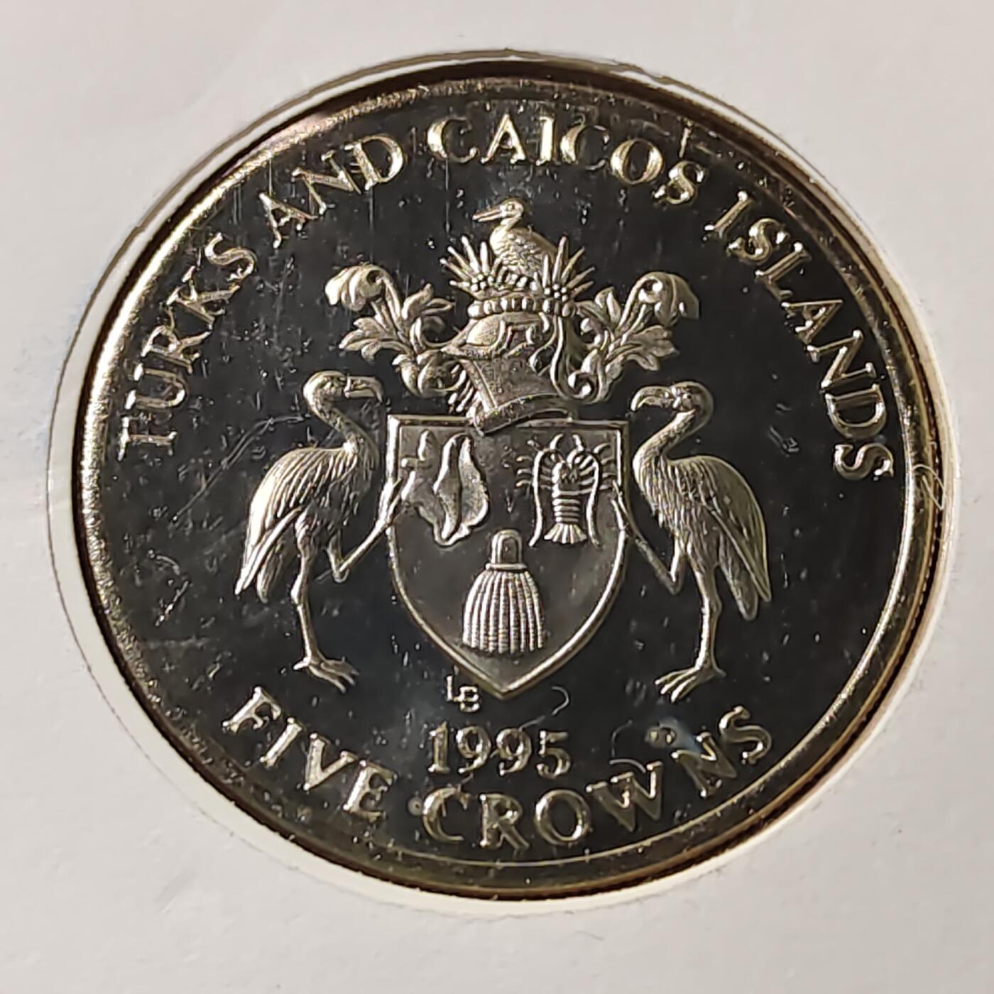 【全场包邮】纯粹捡漏拍475场（免费代拍第12场） 【邮币封】特克斯和凯克斯群岛1995年5克朗二战胜利50周年-三巨头克朗型纪念币邮币封