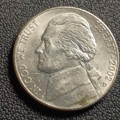 泉币菌-第127场-精品福利场(115场之后的本周末发货，感谢理解) - 原光 美国2002年5美分纪念币 杰斐逊 及 故居蒙蒂塞洛庄园 21mm