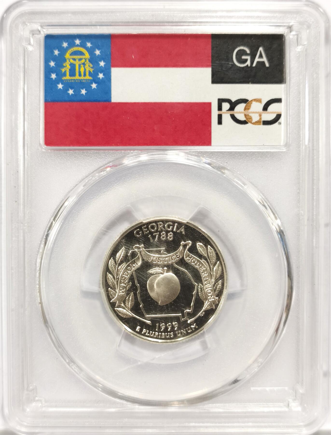 博洋堂世界钱币拍卖第146期（全场包邮） PCGS PR69DCAM 美国1999年25美分精制银币 美国五十州系列-佐治亚州 有一条裂纹