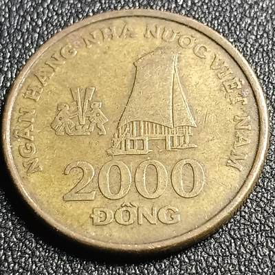 泉币菌-第128场-精品福利场(115场之后的本周末发货，感谢理解) - 传统建筑 木屋 2003年 越南2000盾钢镀黄铜  24mm 5g