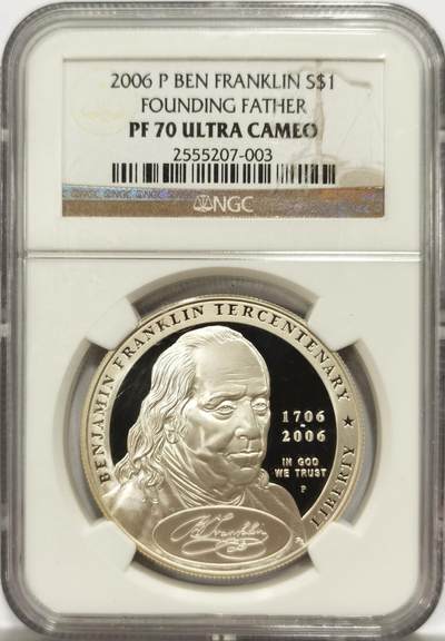 博洋堂世界钱币拍卖第146期（全场包邮） - NGC PF70UC 冠军分！美国2006年1元精制银币 本·富兰克林（开国元勋）