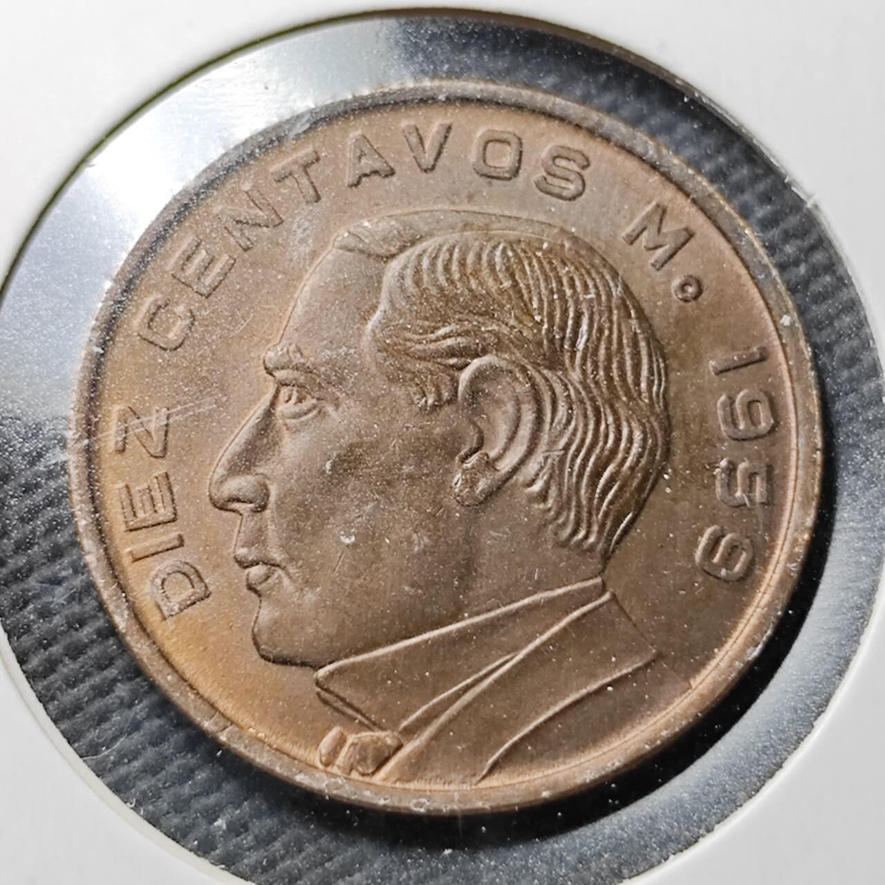 KK钱币收藏小铺  第365场  2月预留时间 周末发货  1959墨西哥10分铜币