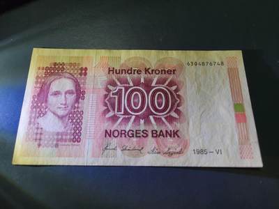 11月8号晚上8点 外国纸币自动截拍第53场 - 挪威100克朗纸币 1985年 几乎全新