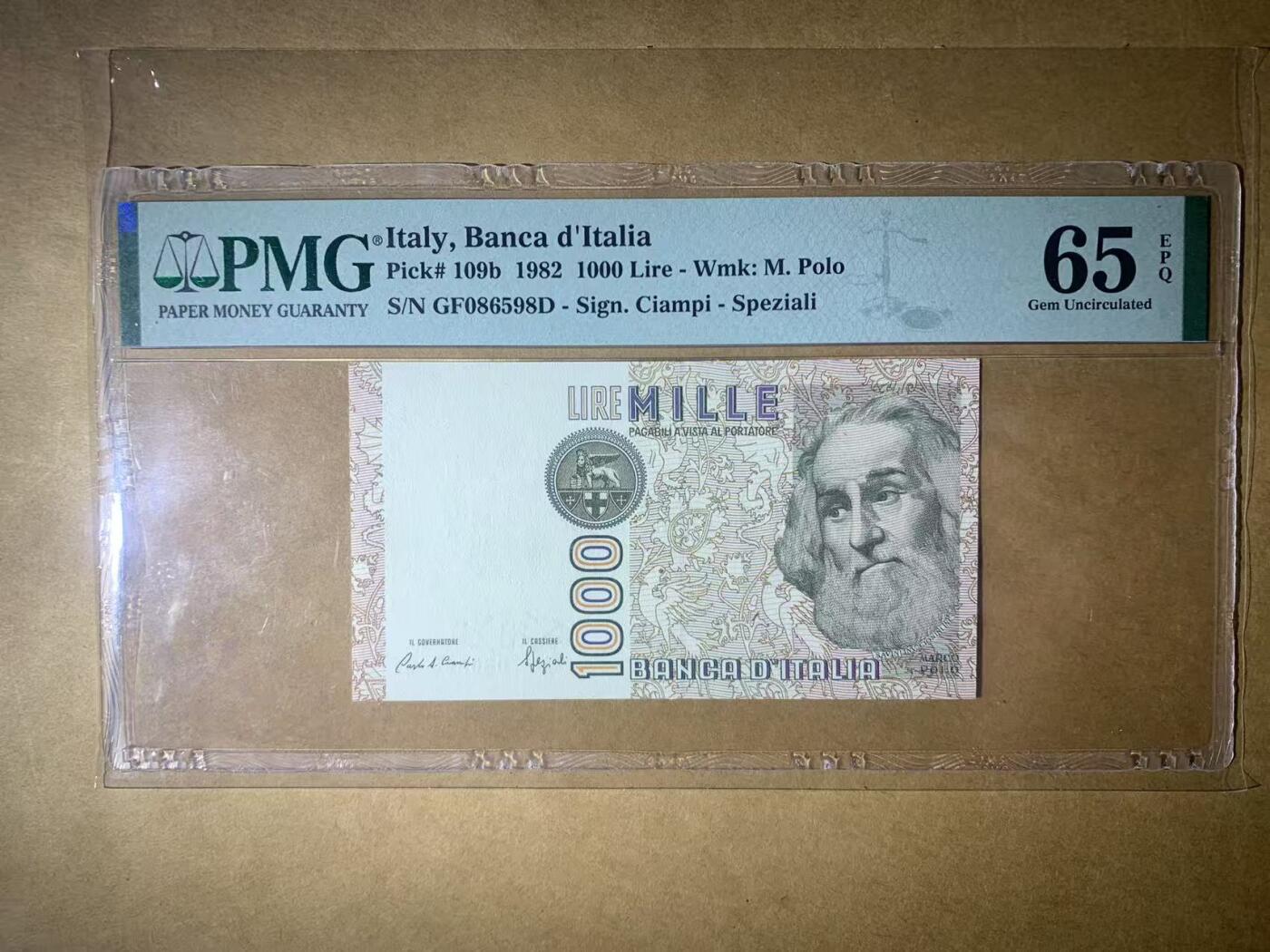 【礼羽收藏】🌏世界钱币拍卖第111期 1982年意大利1000面值纸币 无47号码