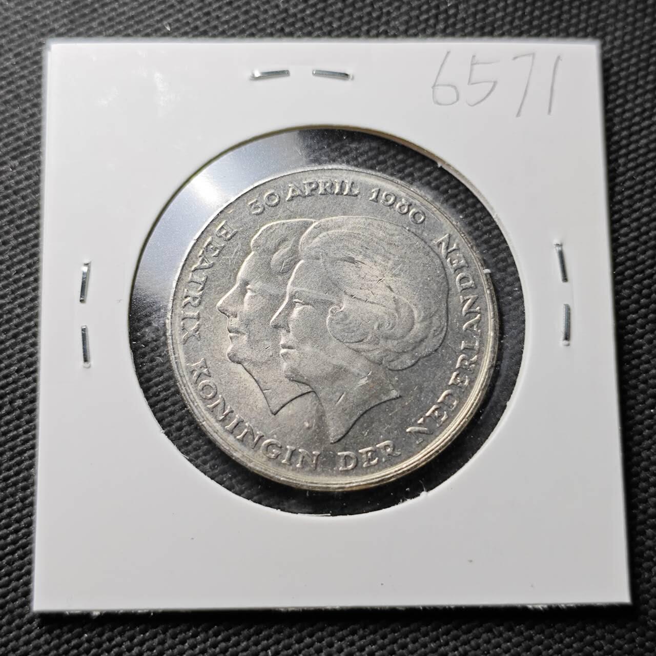 KK钱币收藏小铺  第365场  2月预留时间 周末发货  1980荷兰2.5盾纪念币 好品