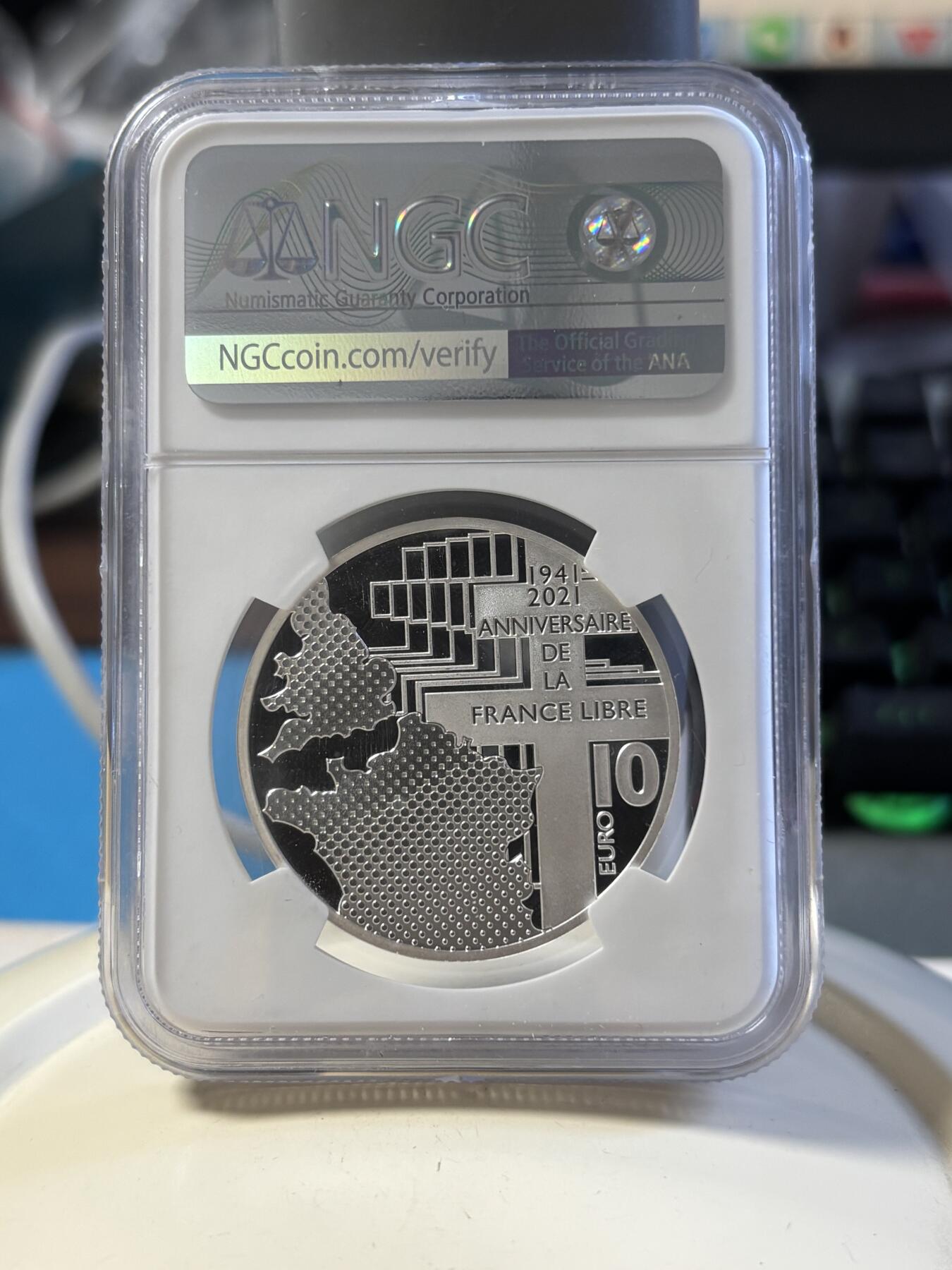 第181期拍卖 法国2021年人类伟大的日子丘吉尔和戴高乐彩色银币NGC-PF70首无盒无证书，999银，22.2克，发行3000枚