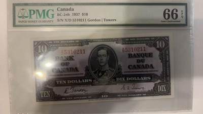 【礼羽收藏】🌏世界钱币拍卖第110期 - 【PMG66】美洲，加拿大，1937年，10加币，BC-24b