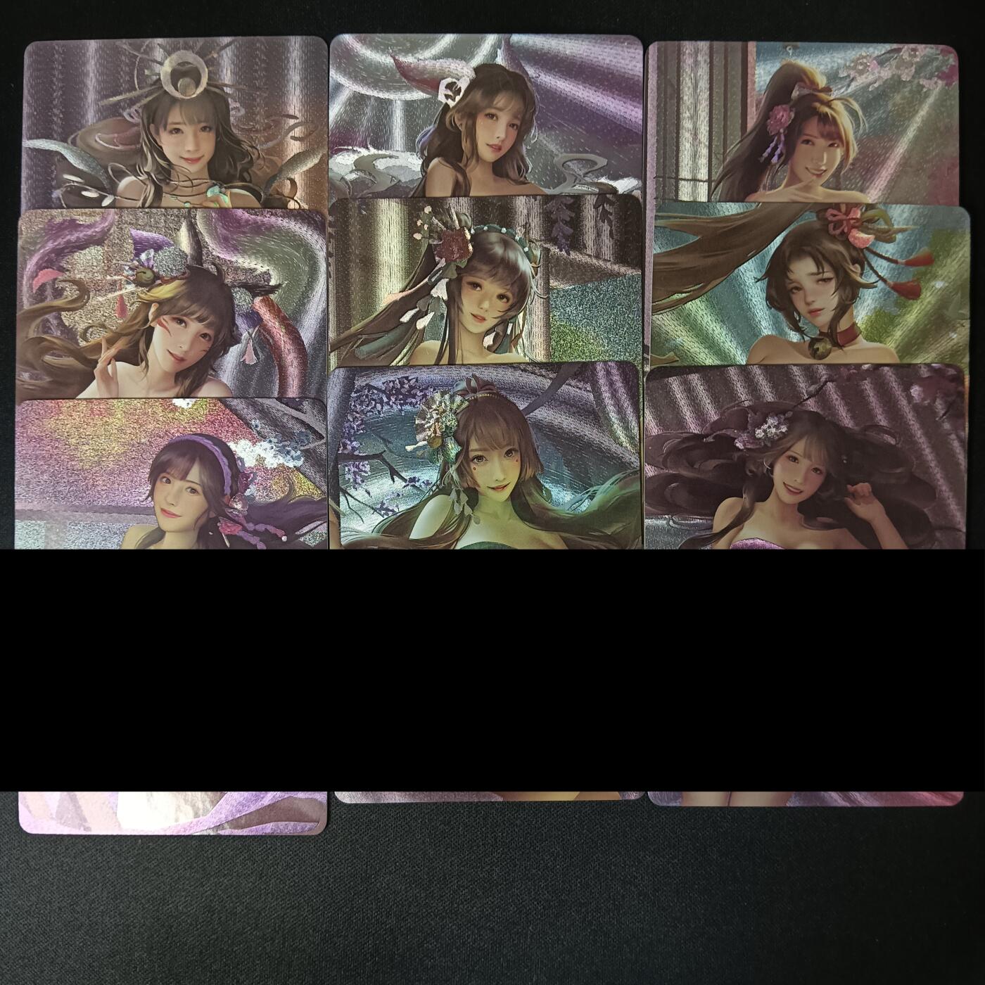 花开卡拍第46期（11月9号周日截拍，品控勿拍!!!拍品不寄存，运费5元，自制卡难免瑕疵，可能存在轻微撞角爆边等出厂瑕疵，品控介意勿拍！） 古风日替内室超性感03 粗闪套卡 一套9张
