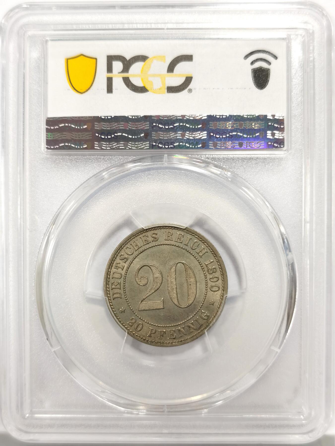 博洋堂“物美丰成”11月精品专场暨第145期（全场包邮） PCGS MS64 德意志第二帝国1890年长翅鹰20芬尼镍币，pcgs季军分，少见品种