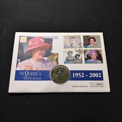 【全场包邮】纯粹捡漏拍475场（免费代拍第12场） - 【邮币封】福克兰群岛2002年50便士女王登基50周年飞行表演克朗型纪念币邮币封