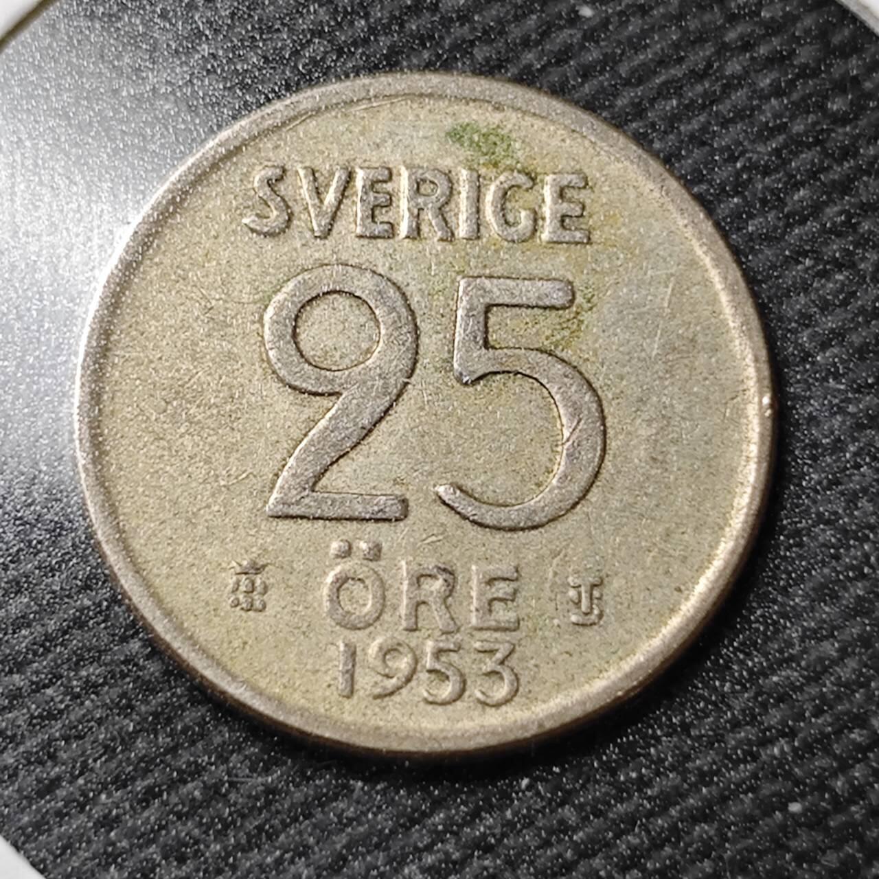 KK钱币收藏小铺  第365场  2月预留时间 周末发货  1953瑞典25欧尔银币