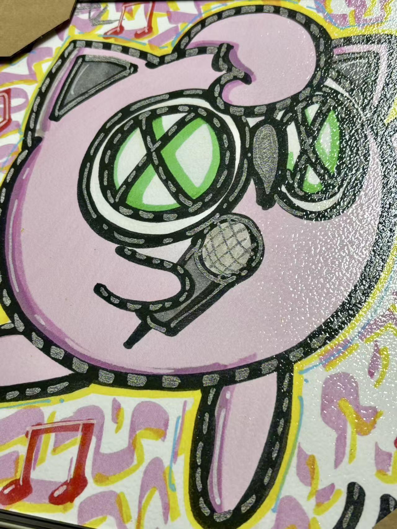 零元拍：歪歪 OWSON 系列作品装饰肌理画《宝可梦～胖丁》，相框尺寸35/35CM。因展品出展，镜框或亚克力可能有轻微划痕，介意勿拍