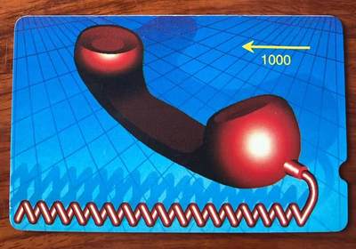 《卡拍》第339期拍卖11月8日晚22：10时延时截拍 - 红听筒测试卡一枚旧卡，深导盲口，卡面有较明显的插机使用痕迹，但背面看不到流水号。