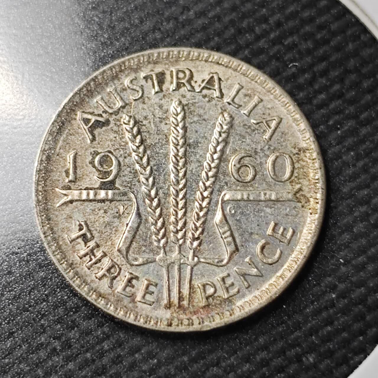 KK钱币收藏小铺  第365场  2月预留时间 周末发货  1960澳大利亚3便士银币