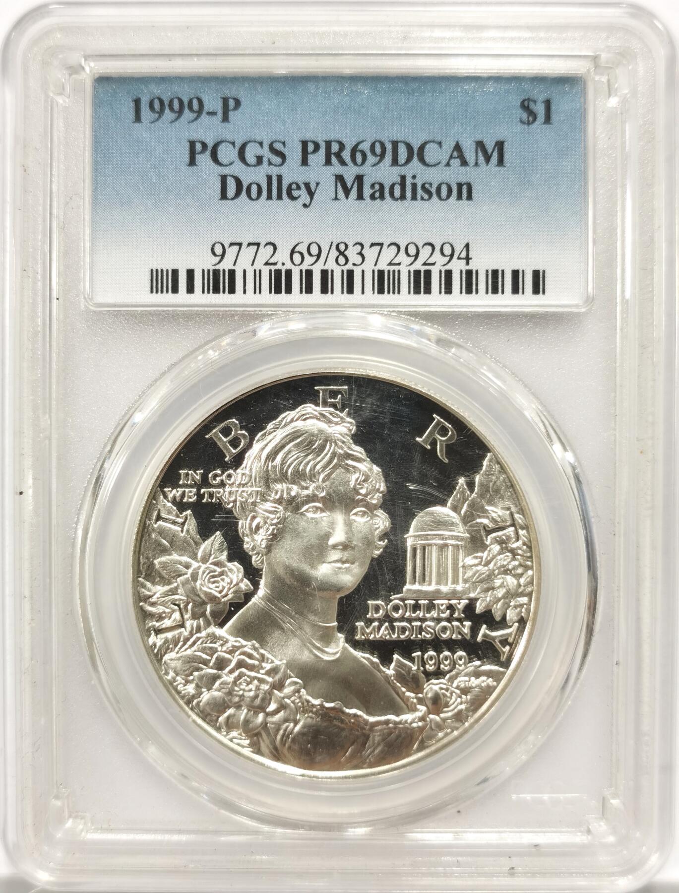 博洋堂世界钱币拍卖第146期（全场包邮） PCGS PR69DCAM 美国1999年1元精制银币 多莉·麦迪逊（第一夫人，第四位美国总统的妻子）