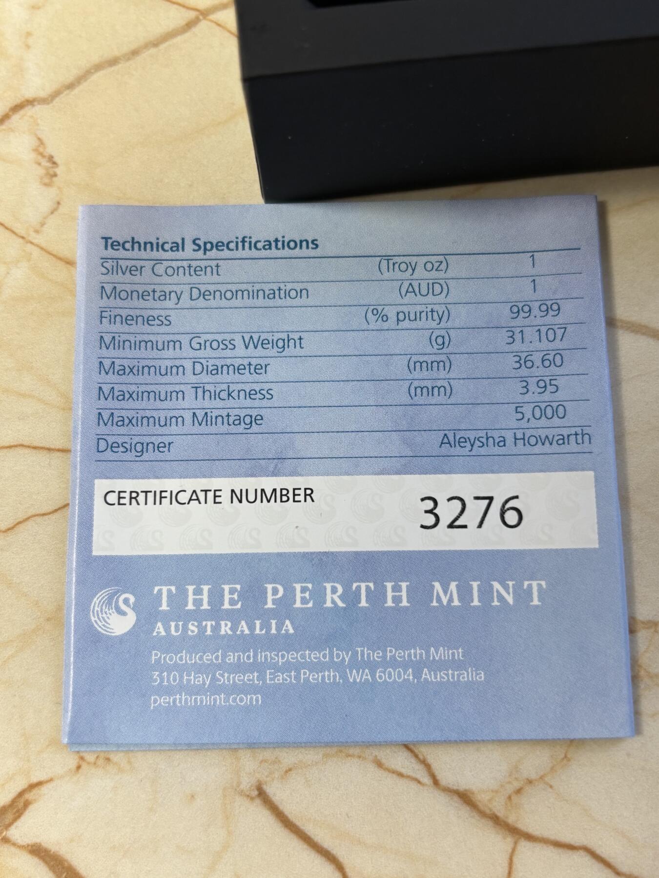 第181期拍卖 澳大利亚2022年南大陆3澳洲鸟类镶嵌蓝色云母1盎司银币，999银，发行5000枚