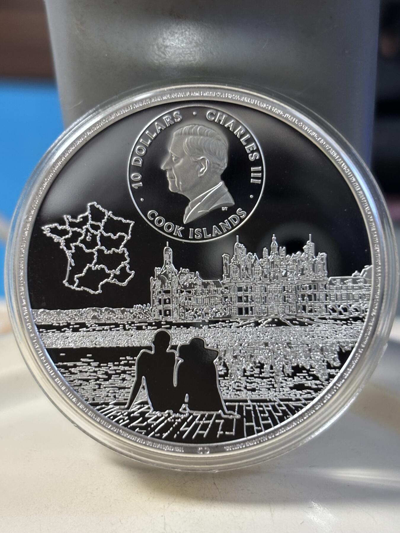 第181期拍卖  库克2024年法国香宾城堡超高浮雕彩色2盎司银币，9999银，发行1000枚，