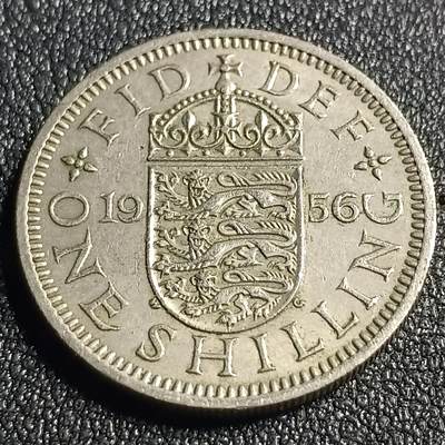 泉币菌-第128场-精品福利场(115场之后的本周末发货，感谢理解) - 1956年 三狮盾徽 英国1先令硬币 24mm  伊丽莎白二世1952-1968
