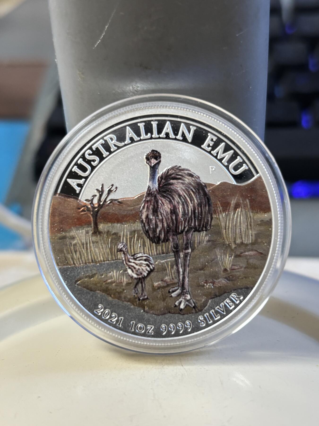 第181期拍卖 澳大利亚2021年墨尔本币展鸸鹋1盎司彩银币特别版，999银，发行2000枚
