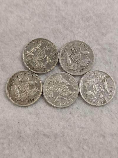 G&W世界散币，银币处理专场（第35场） - 澳大利亚3便士银币5枚  乔五