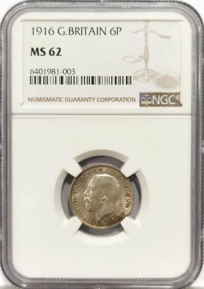 博洋堂“物美丰成”11月精品专场暨第145期（全场包邮） - NGC MS62 英国1916年乔治五世6便士银币