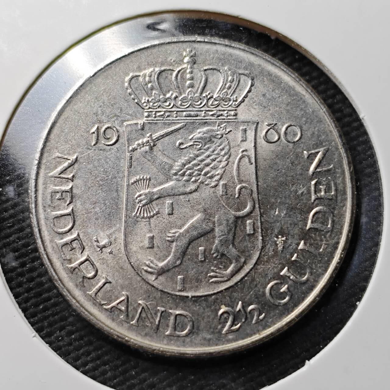 KK钱币收藏小铺  第365场  2月预留时间 周末发货  1980荷兰2.5盾纪念币 好品