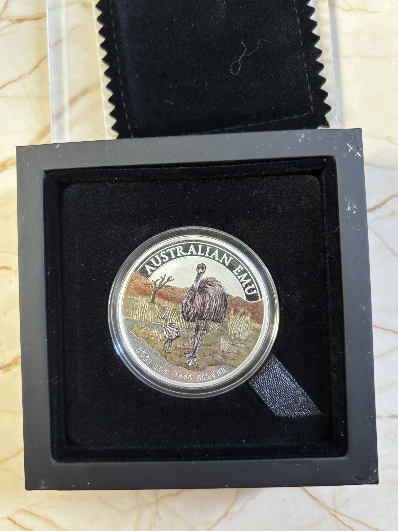 第181期拍卖 澳大利亚2021年墨尔本币展鸸鹋1盎司彩银币特别版，999银，发行2000枚