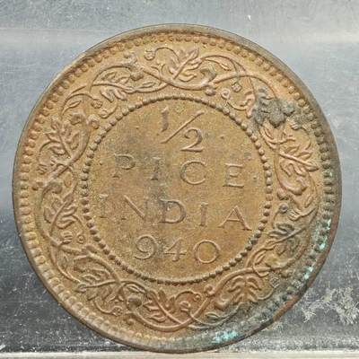 【淘币小摊】实时拍第七百八十九拍   散币场   满百包邮可预留二周 每周一统一发货   - 印度1940年乔治六世1/2派沙铜币