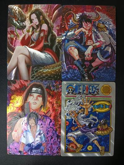 花开卡拍第46期（11月9号周日截拍，品控勿拍!!!拍品不寄存，运费5元，自制卡难免瑕疵，可能存在轻微撞角爆边等出厂瑕疵，品控介意勿拍！） - 奇点卡牌 盲包卡 粗闪 海贼火影系列 4张