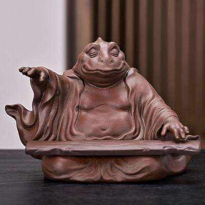 听雨轩（18）精品陶瓷专场 - 紫砂茶宠摆件 紫泥招财金蟾仙