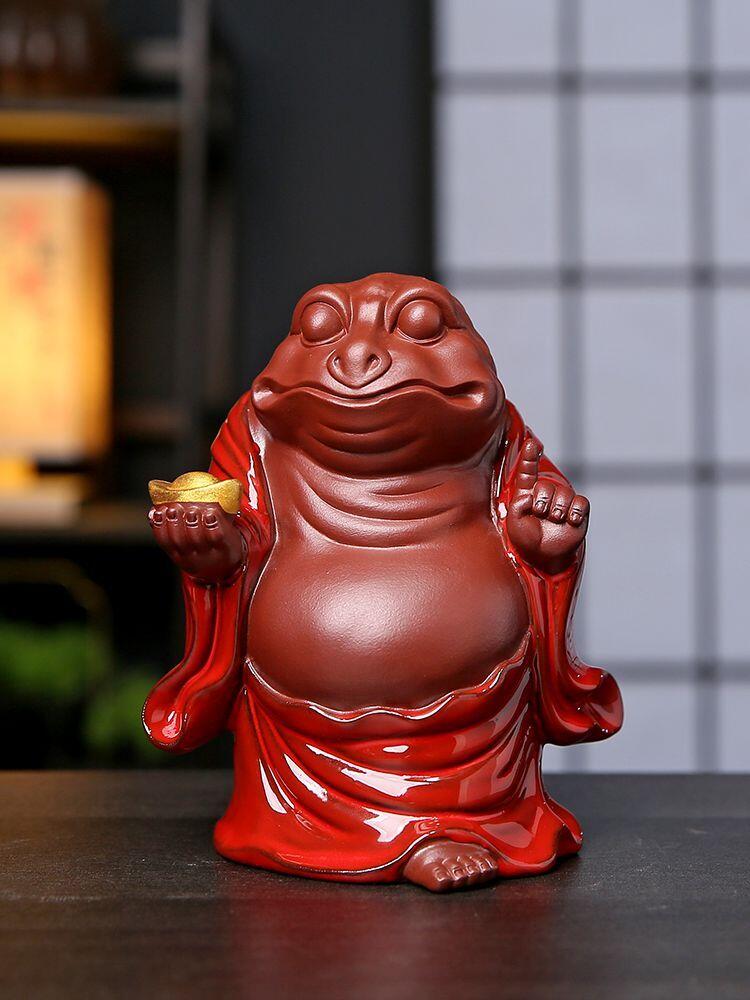 听雨轩（18）精品陶瓷专场 紫砂茶宠 大红袍朱泥招财蟾蜍 高约14cm