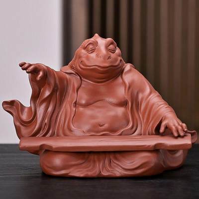 听雨轩（18）精品陶瓷专场 - 紫砂茶宠摆件 朱泥招财金蟾仙