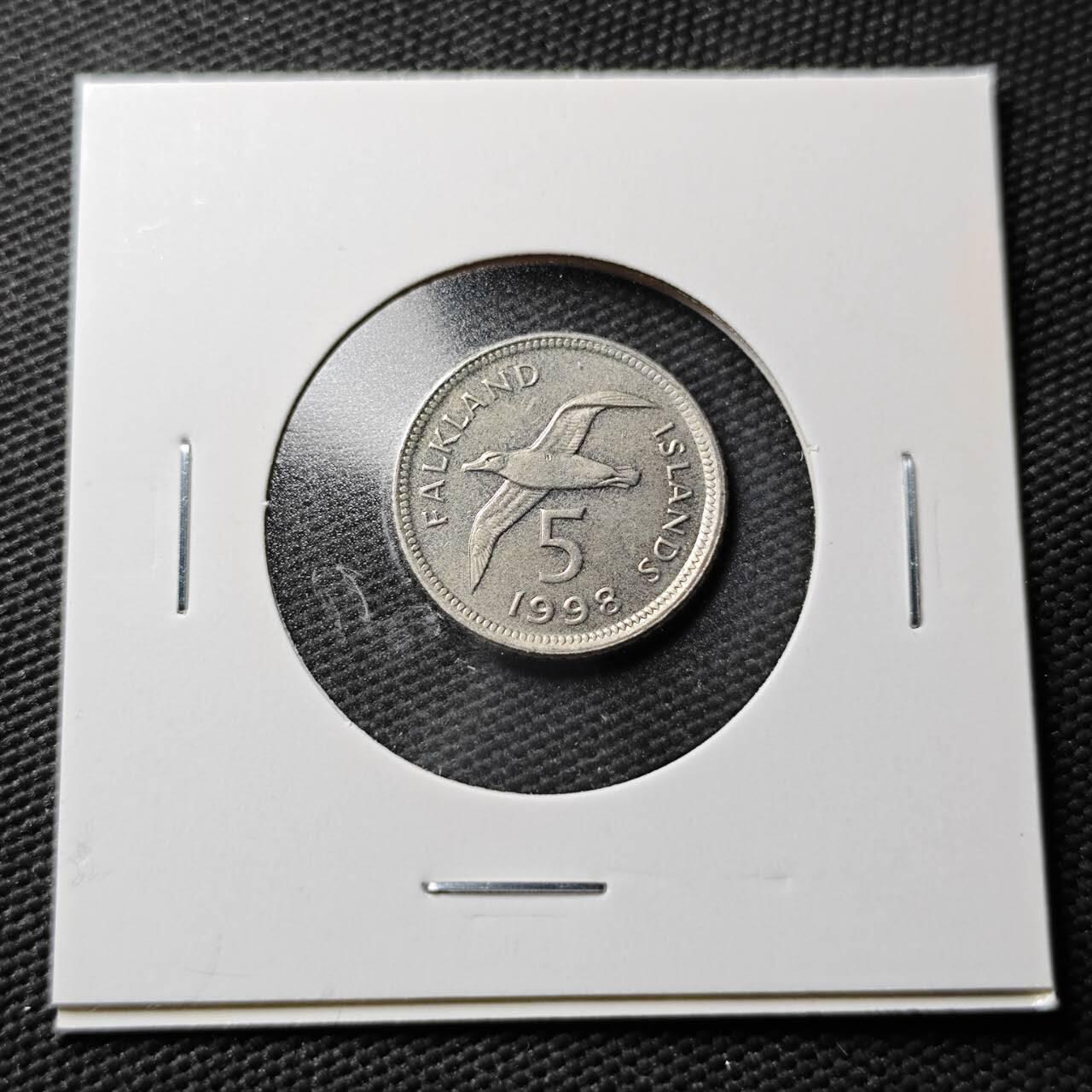 KK钱币收藏小铺  第365场  2月预留时间 周末发货  1998福克兰群岛5分