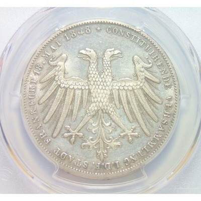 【银】PCGS AU58 德国法兰克福1848年双头鹰宪法2盾大银币 难得初铸 带原光 发行量仅3万枚 - 【银】PCGS AU58 德国法兰克福1848年双头鹰宪法2盾大银币 难得初铸 带原光 发行量仅3万枚