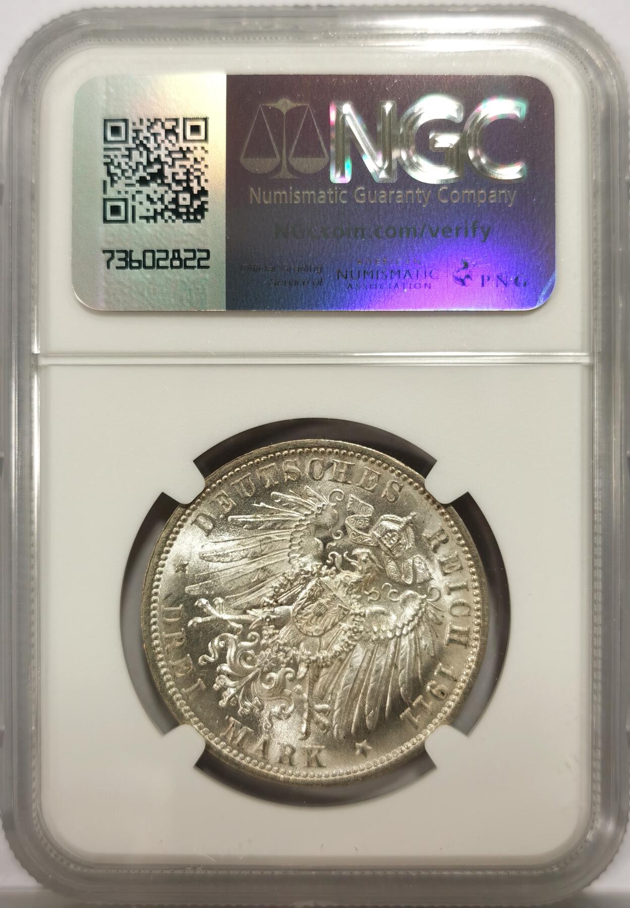 博洋堂“物美丰成”11月精品专场暨第145期（全场包邮） NGC MS65 德国符腾堡1911年银婚纪念3马克银币