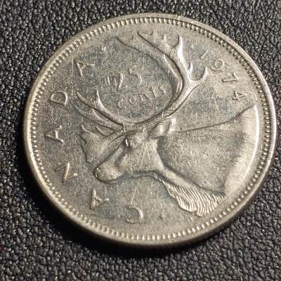 泉币菌-第127场-精品福利场(115场之后的本周末发货，感谢理解) - 高币值 加拿大1974年1/4加拿大元 伊丽莎白二世 驯鹿 24mm 