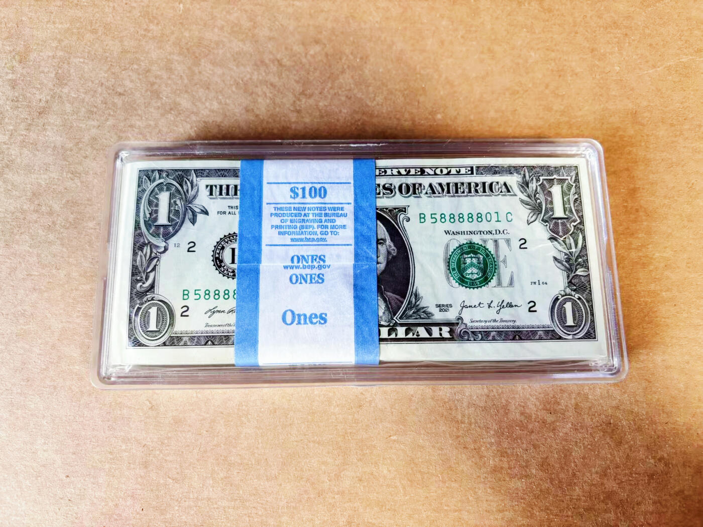 【Blue Auction】世界纸币精拍第746期——18级TOP拍卖/信誉/品质/专业/高效💫 【整刀 带58888888近全同8靓号】美国 2021年1美金 全新UNC （个别有轻微瑕疵）