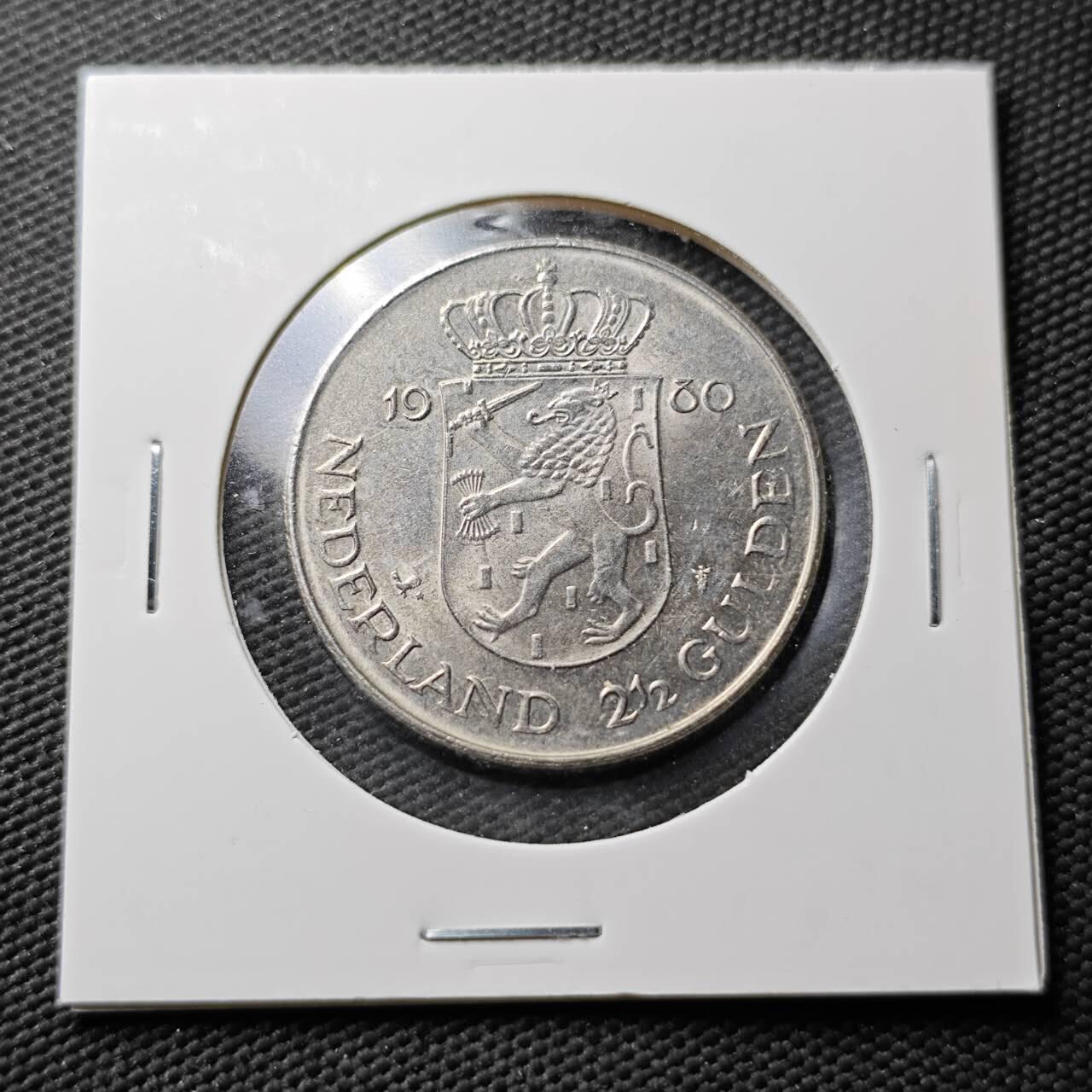 KK钱币收藏小铺  第365场  2月预留时间 周末发货  1980荷兰2.5盾纪念币 好品