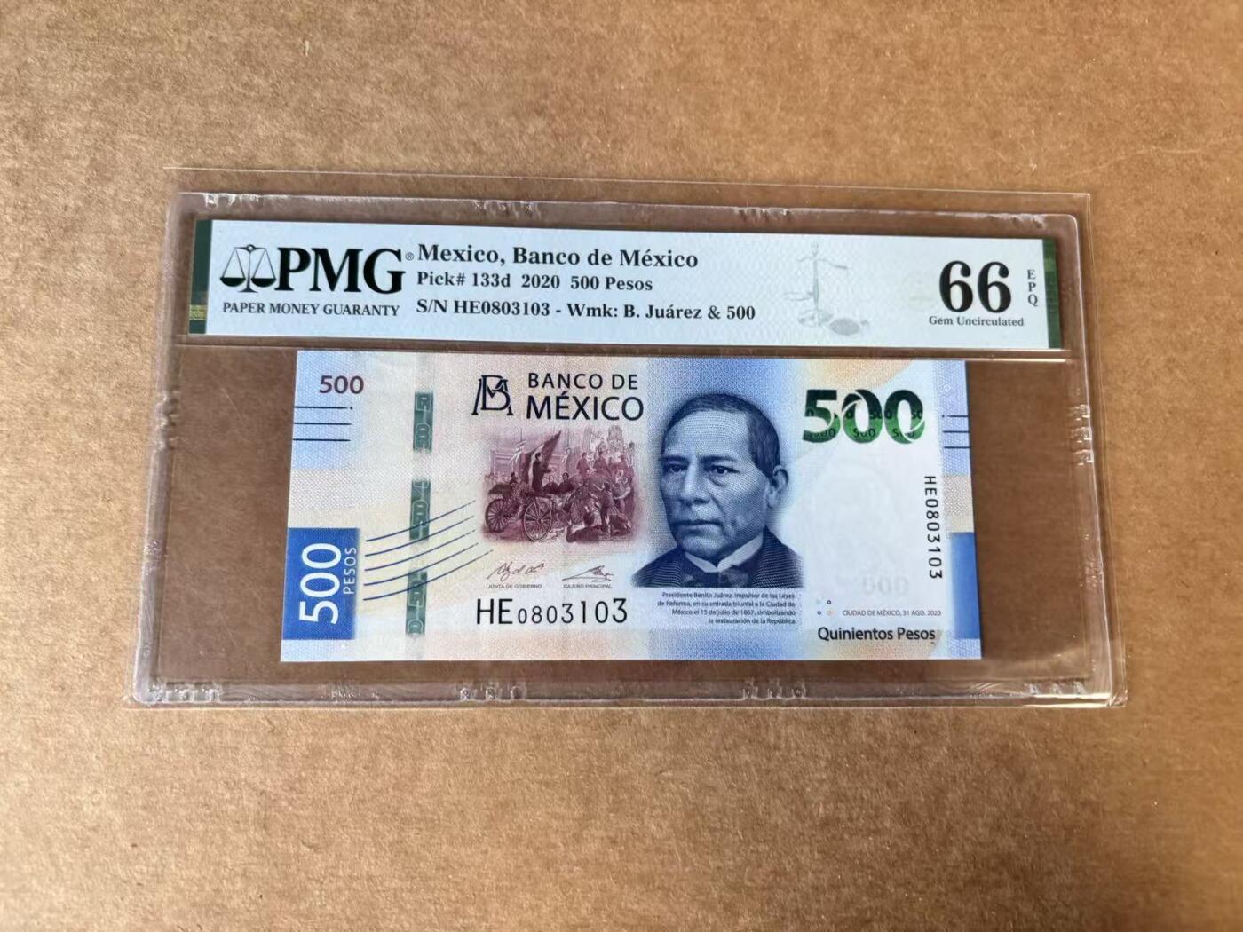 【Blue Auction】世界纸币精拍第746期——18级TOP拍卖/信誉/品质/专业/高效💫 【无47】墨西哥 2020年500比索 PMG66EPQ 