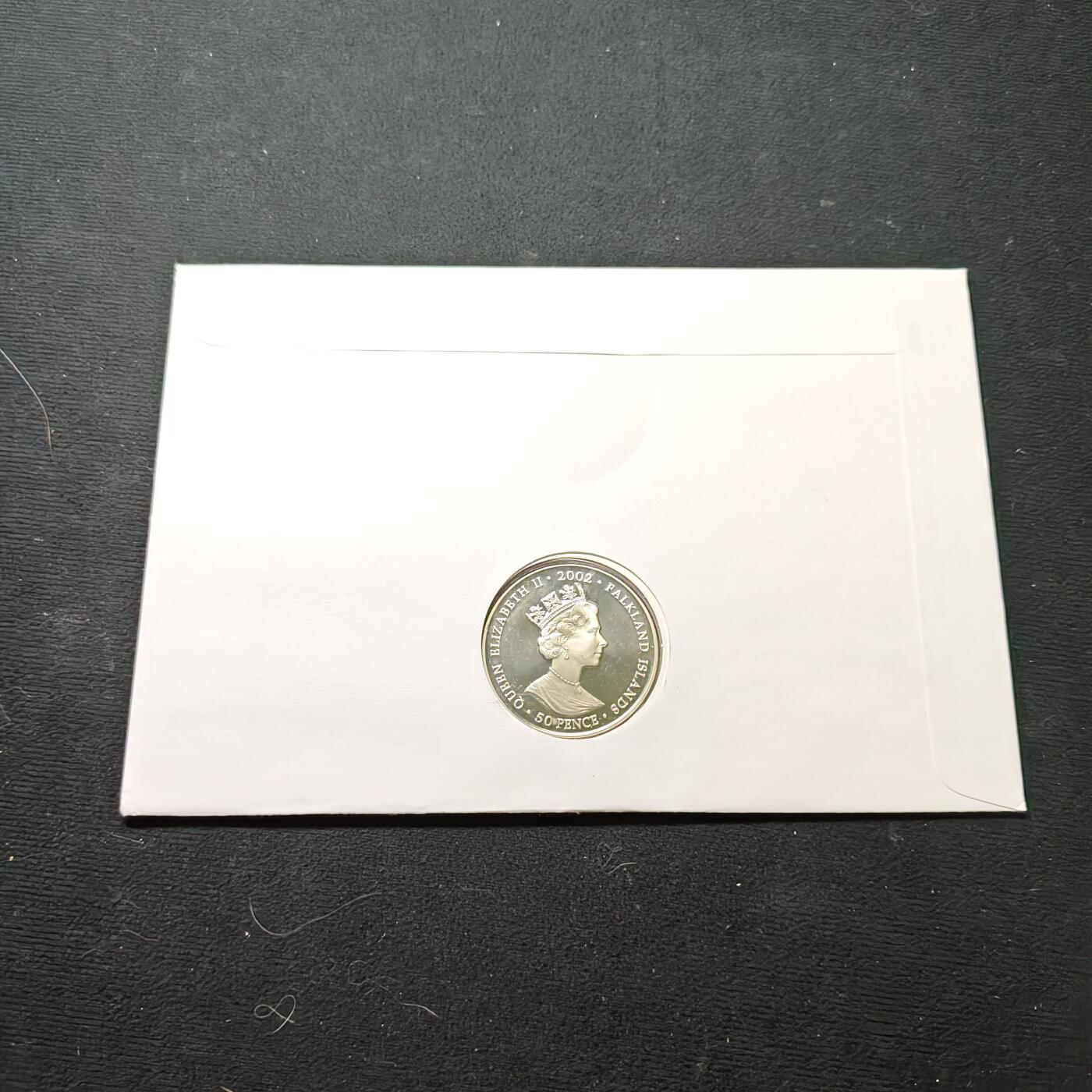 【全场包邮】纯粹捡漏拍475场（免费代拍第12场） 【邮币封】福克兰群岛2002年50便士女王登基50周年宫殿阳台致敬克朗型纪念币邮币封