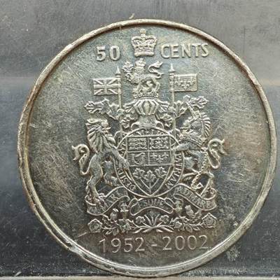 【淘币小摊】实时拍第七百八十九拍   散币场   满百包邮可预留二周 每周一统一发货   - 加拿大2002年女王登基50周年50分纪念币