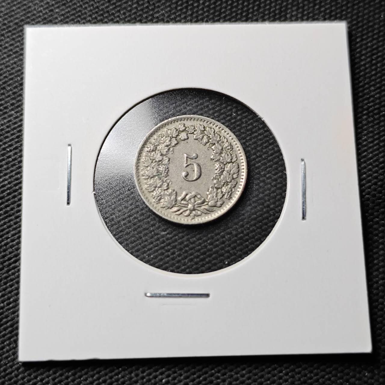 KK钱币收藏小铺  第365场  2月预留时间 周末发货  1940瑞士5分镍币 早年份